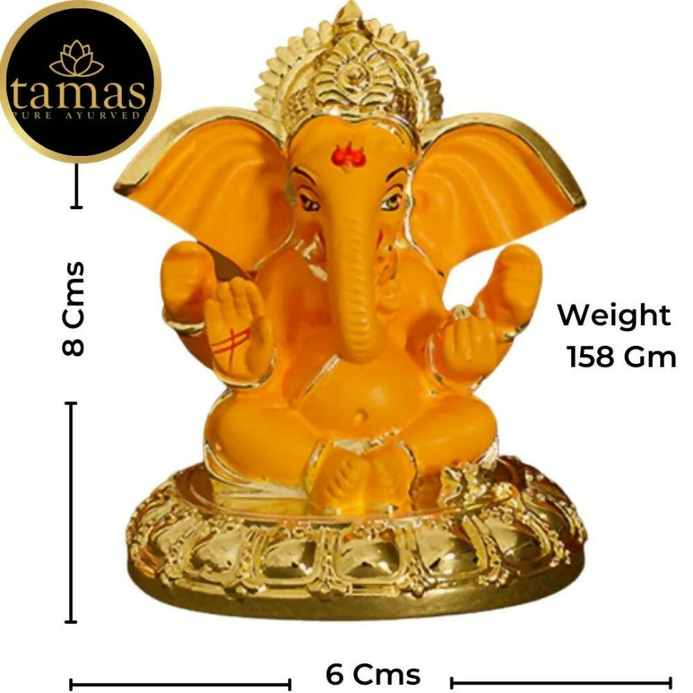Tamas Gold-Polished Gaj Karna Ganesh Idol Orange & gold Color