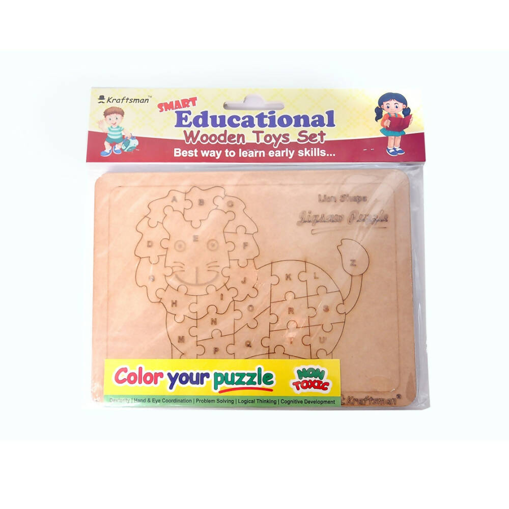 Kraftsman English Alphabets Wooden Jigsaw Puzzles Lion Shape Puzzle | Color Kit Included