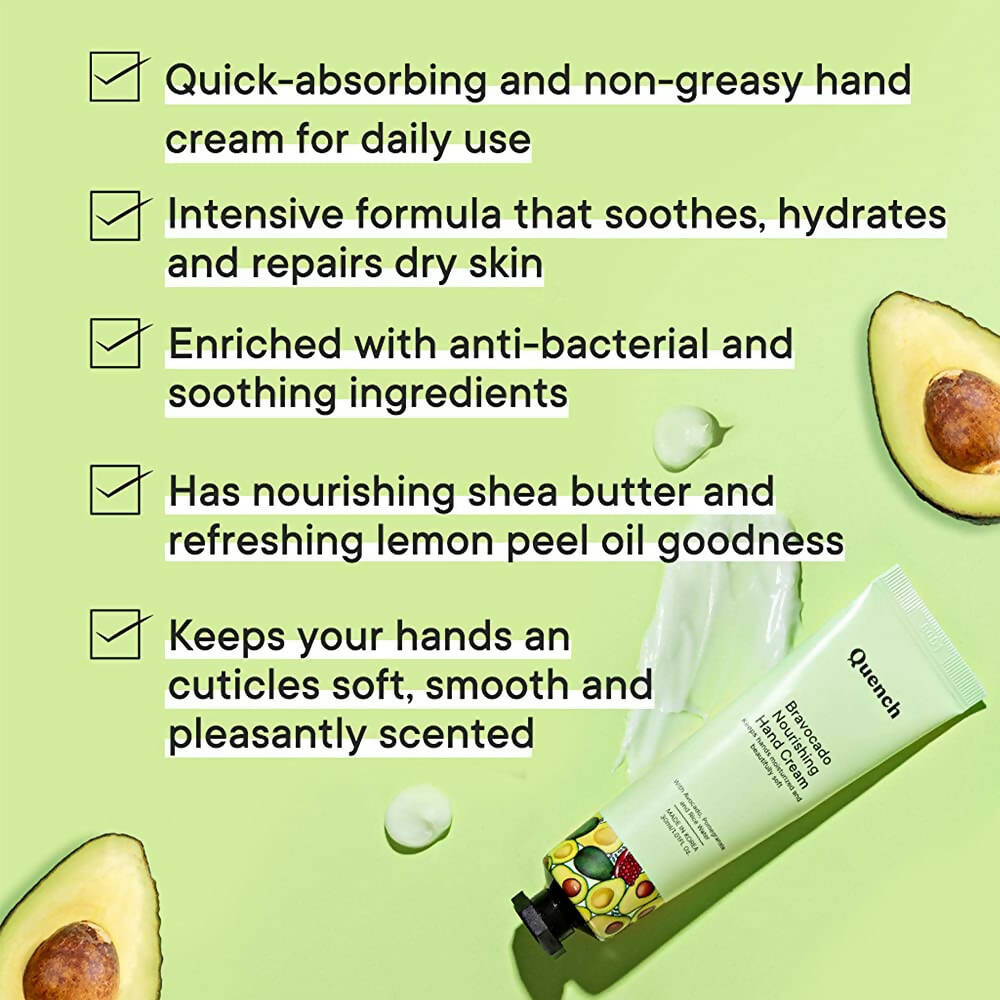 Quench Botanics Bravocado Nourishing Hand Cream With Avocado, Rice Water & Pomegranate, Korean Beauty