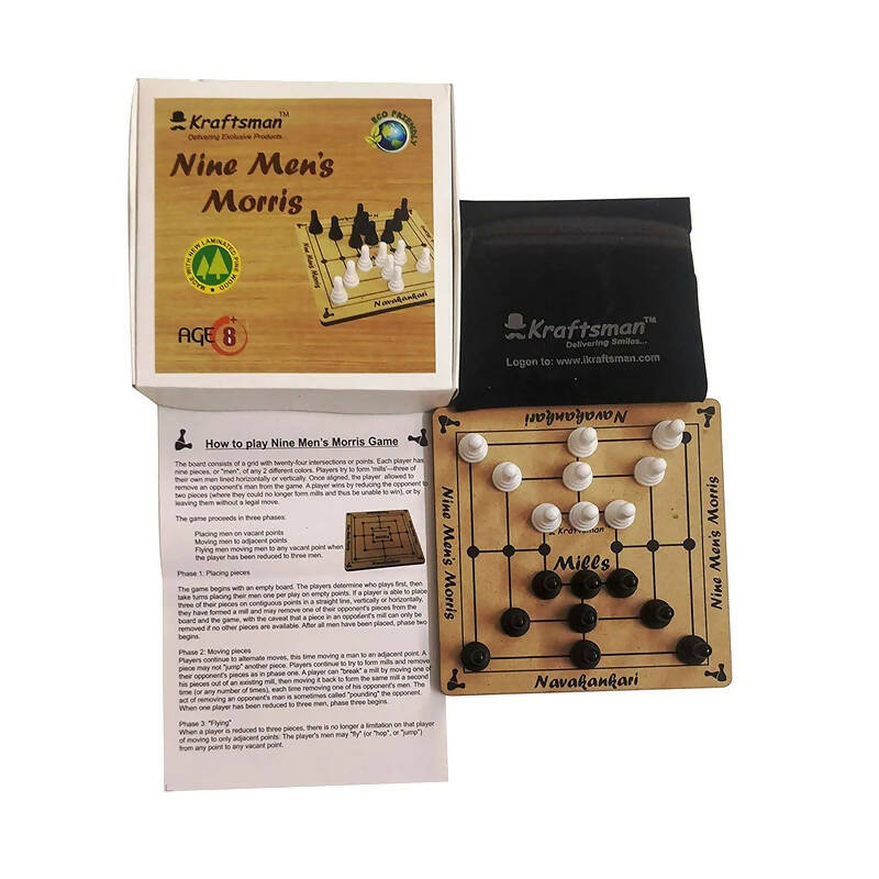 Kraftsman Nine Men's Morris | Navakankari | Daadi | Mills Travel Board Game