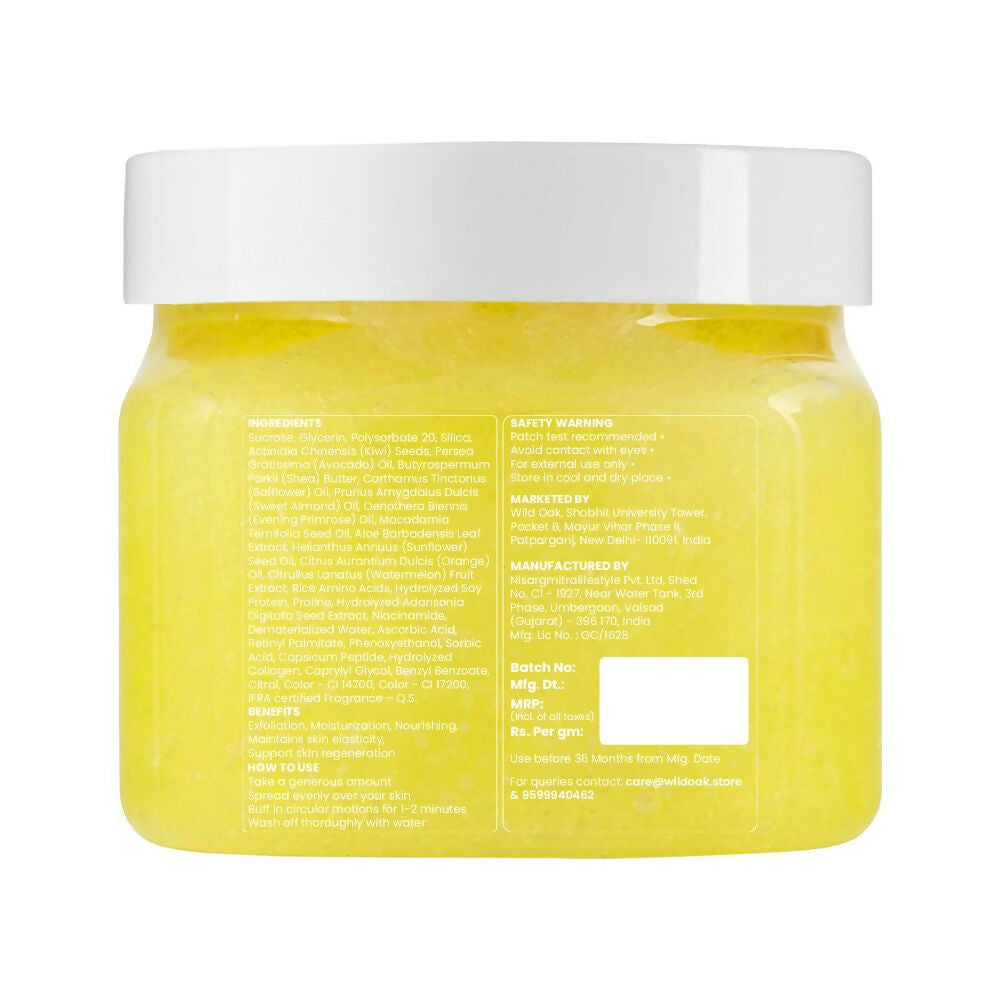 Wild Oak Candid Lemon Shea Butter Sugar Scrub with Niacinamide, Vegan Collagen & Peptides For Tan Removal & Smooth Skin