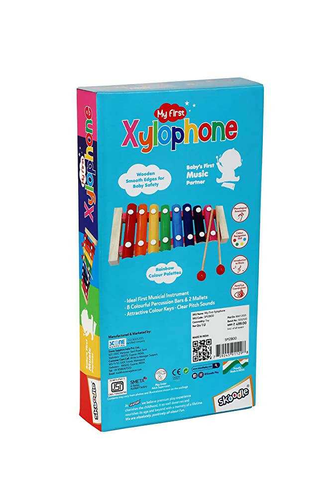 Skoodle My First Xylophone for Kids and Toddlers with Harmonica, Best Educational Musical Instrument with Wooden Mallets for Boys and Girls