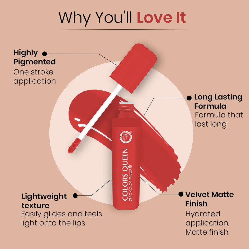 Colors Queen Zero Color Transfer Liquid Lipstick - Retro Red