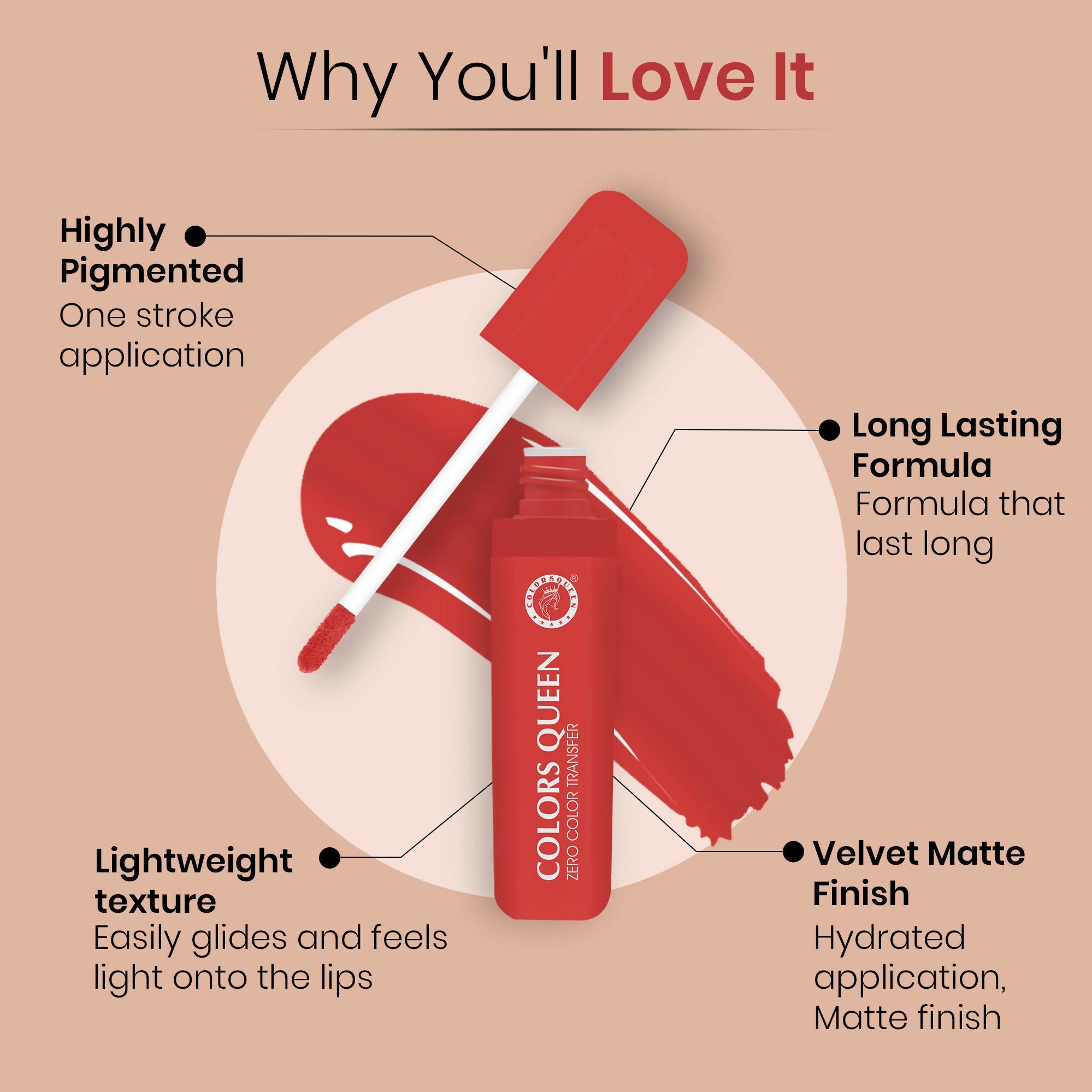 Colors Queen Zero Color Transfer Liquid Lipstick - Retro Red