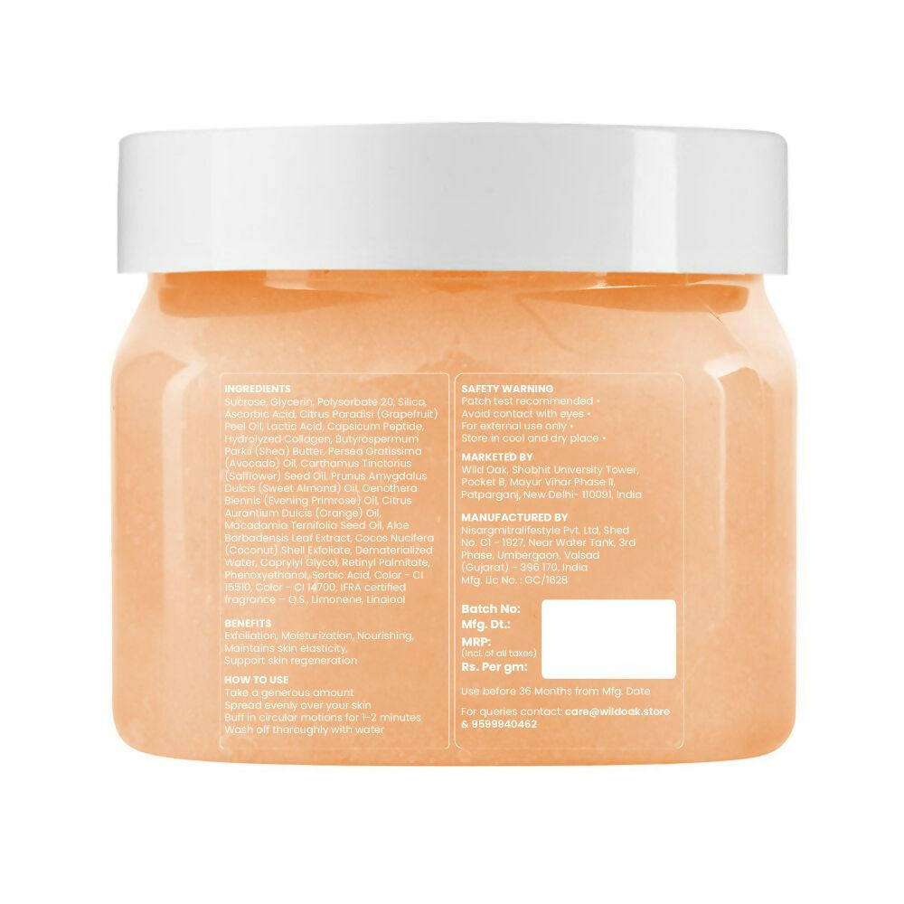 Wild Oak Vitamin C Shea Butter Sugar Scrub with AHA, Vegan Collagen & Peptides For Tan Removal & Smooth Skin