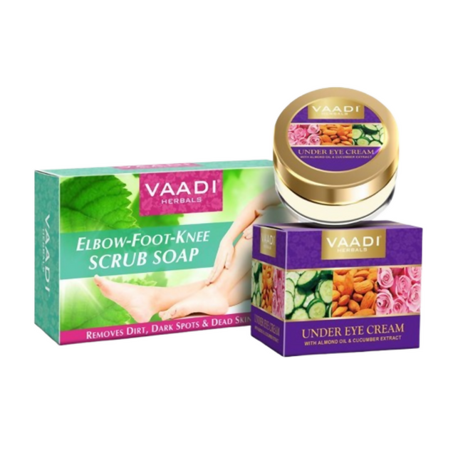 Vaadi Herbals Elbow Foot Knee Scrub Soap & Under Eye Cream Combo Hover Image