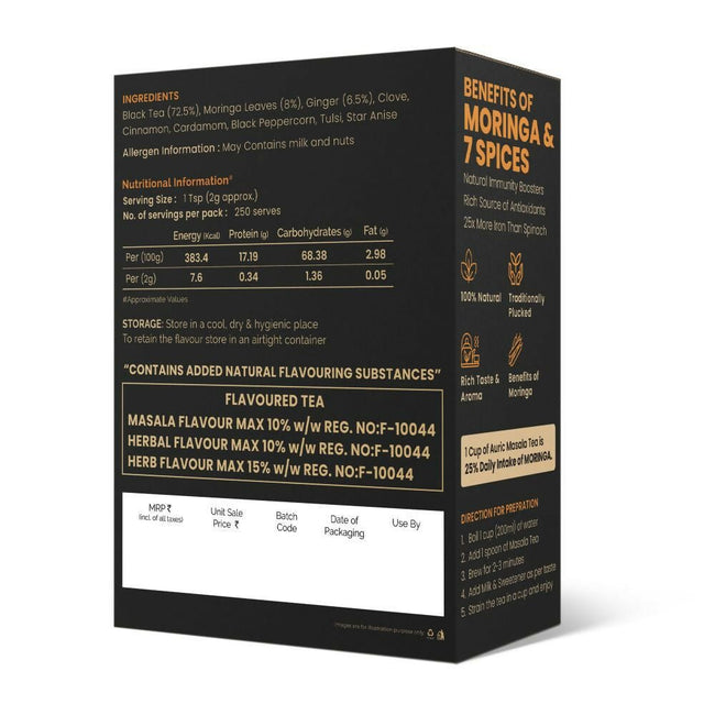 Auric Kadak Moringa Masala Tea - Black Tea from Assam & Darjeeling with Real Spices (Cardamom, Ginger, Black Pepper) Main Image
