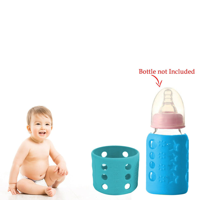 Safe-O-Kid Silicone Baby Feeding Bottle Cover Cum Sleeve for Insulated Protection 60mL- Blue Hover Image