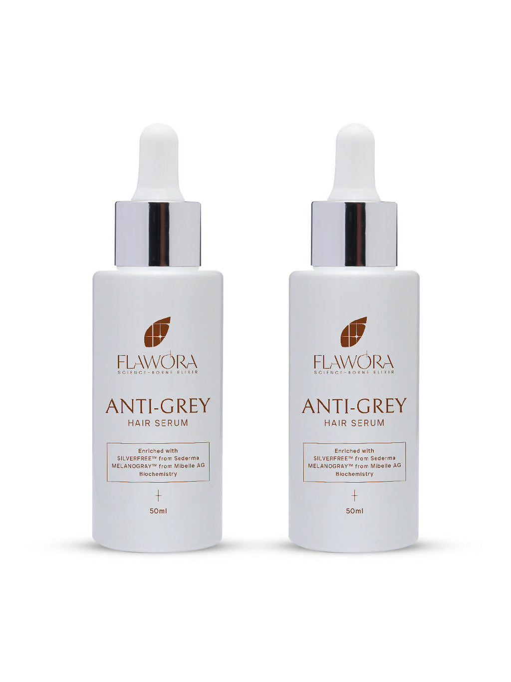 Flawora Anti-Grey Hair Serum With 1.5% Silverfree And 2% Melanogrey For Reversing Grey Hair