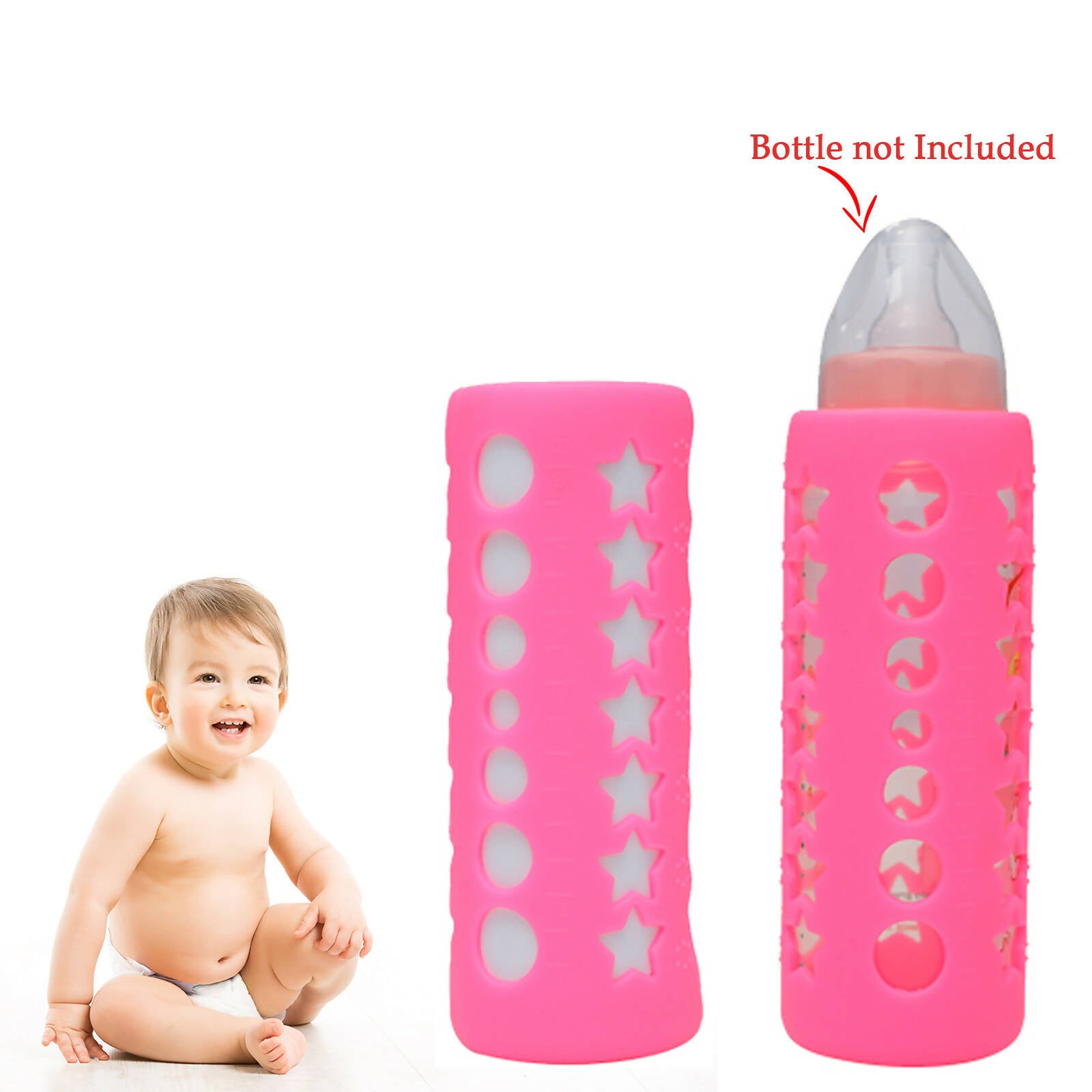 Safe-O-Kid Silicone Baby Feeding Bottle Cover Cum Sleeve for Insulated Protection 250mL- Pink