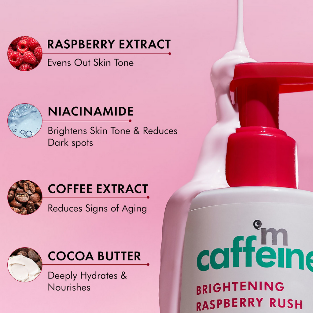 mcaffeine Brightening Raspberry Rush Serum Body Lotion SPF 50 PA+++