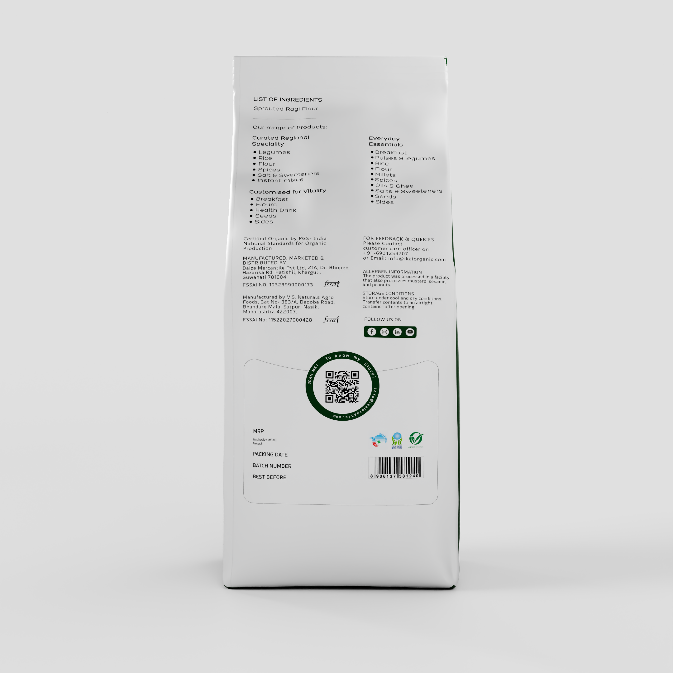 IKAI Organic Sprouted Finger Millet/Ragi Atta