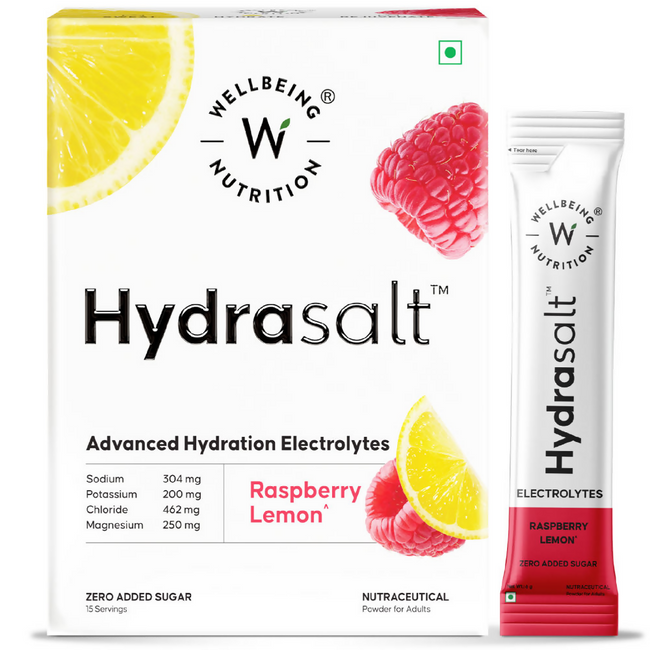 Wellbeing Nutrition Hydrasalt Electrolyte Drink Instant Hydration Raspberry Lemon Hover Image