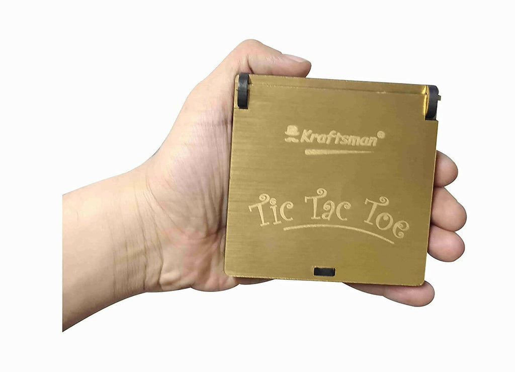 Kraftsman Wooden Tic Tac Toe Portable Game for Kids, Teens and Adults with Golden Mirror Shade Strategy & War Games Board Game