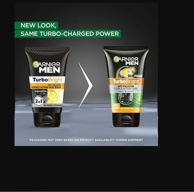 Garnier Men Turbo Bright Anti-Pollution Double Action Face Wash Main Image