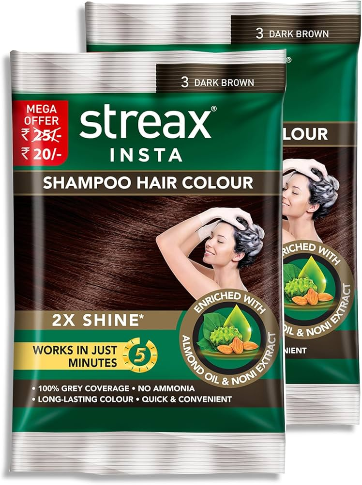 Streax Insta Shampoo Hair Colour for Women & Men, Dark Brown 3
