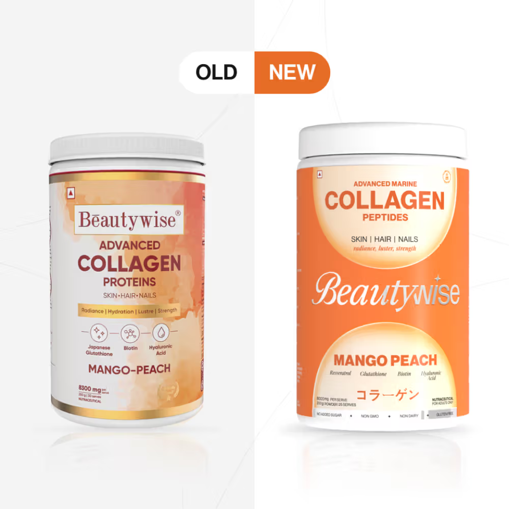 Beautywise Advanced Marine Collagen Anti-Aging Powder - Glutathione, HA & Biotin - Mango-Peach