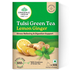 Organic India Tulsi Green Tea Lemon Ginger 25 Tea Bags