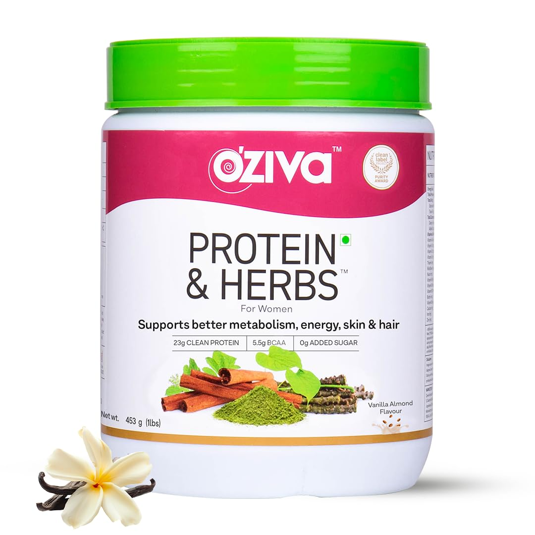 OZiva Protein & Herbs for Women - Protein Powder to Reduce Body Fat, Manage Weight & Metabolism, No Added Sugar