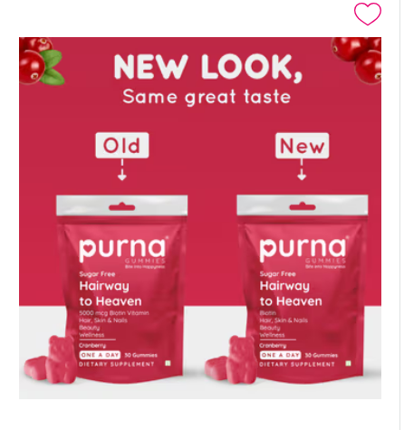 Purna Gummies Hair Biotin Cranberry Sugar Free Gummies with Vitamin B12 for Hair & Nail