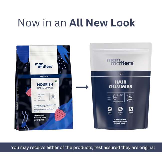 Man Matters Biotin Nourish Hair Gummies With Multivitamins (Sugar Free) - Strawberry Flavor With Zinc & Multivitamins Main Image
