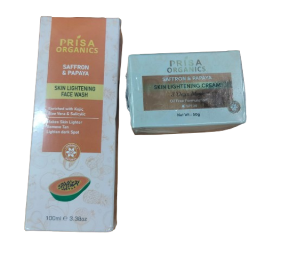 Prisa Organics Saffron &amp; Papaya Lightening Face Wash and Saffron &amp; Papaya Skin Lightening Face Cream Combo Hover Image