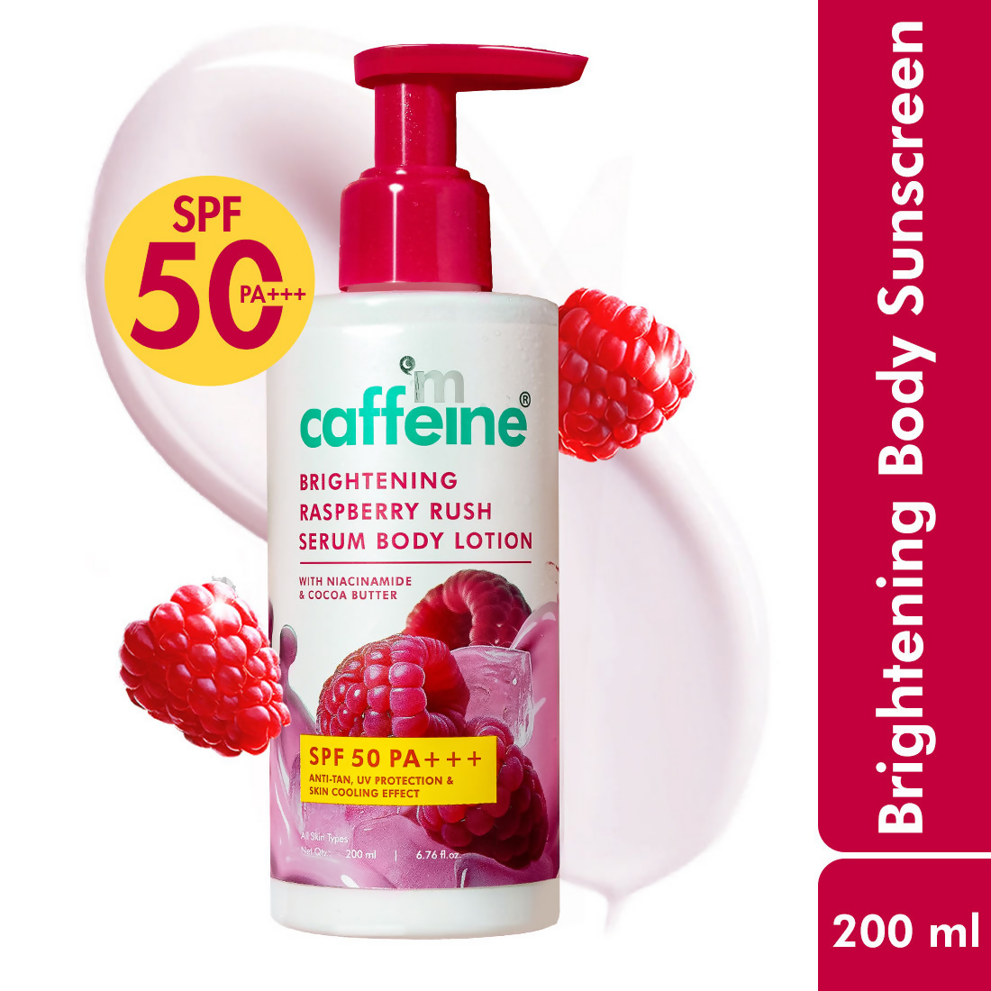 mcaffeine Brightening Raspberry Rush Serum Body Lotion SPF 50 PA+++