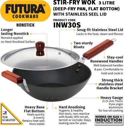 Hawkins Futura Stir Fry Wok with Stainless Steel 27 cm Diameter 3 L (INW30S) Main Image