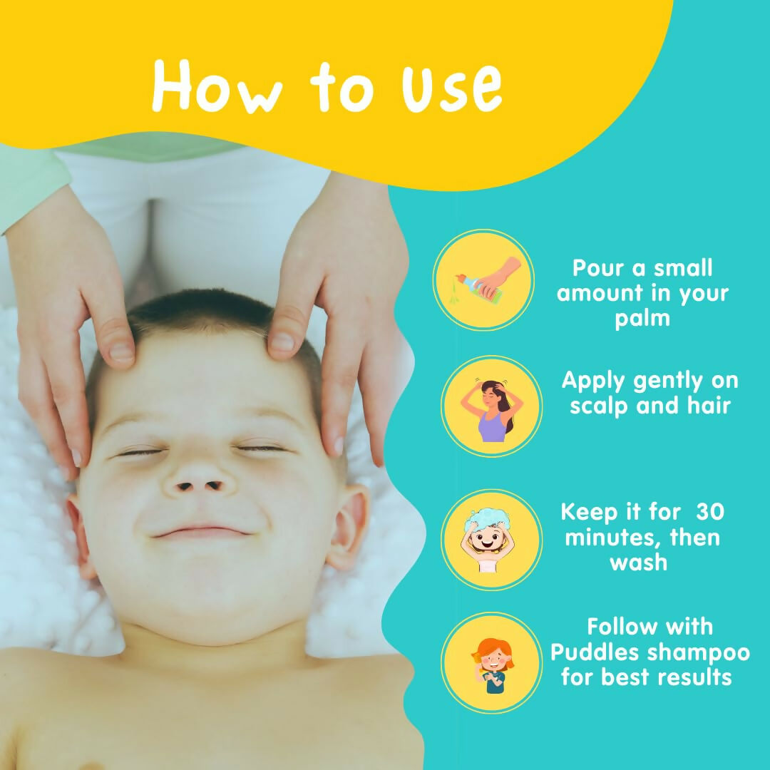 Puddles Happy Hippos Organic Nourish Hair Oil for Kids, Nourishing & Strengthening Formula for Delicate Hair & Scalp