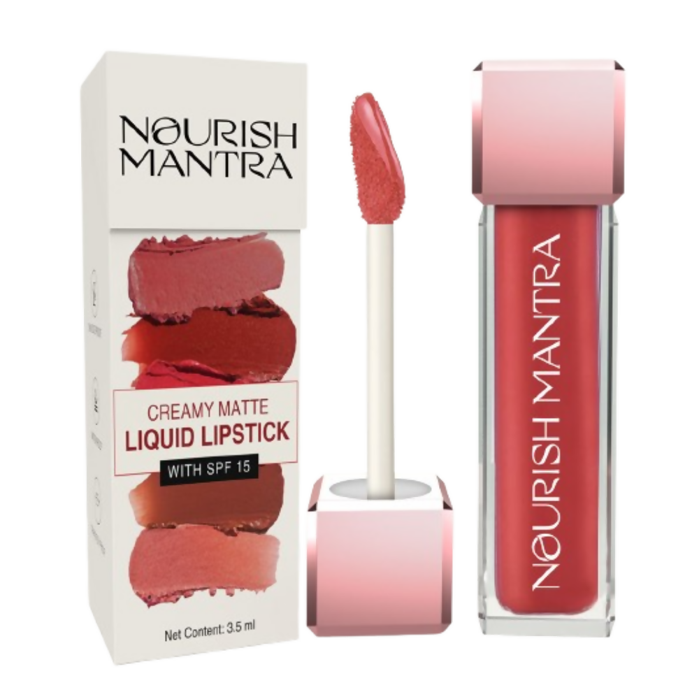 Nourish Mantra Liquid Lipstick Creamy Matte with SPF / Water Proof, Smudge Proof Shade- Khilkhilata Coral