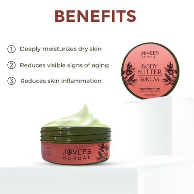 Jovees Kokum Body Butter for Dry & Rough Skin Deep Nourishment, Non-Sticky