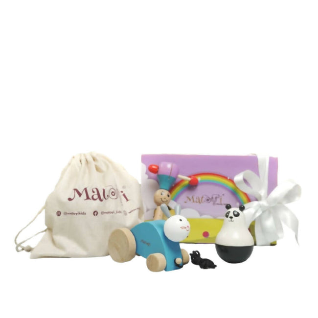 Matoyi Wobbly Panda & Blue Rabbit Pull Along & Maraca For Kids Hover Image