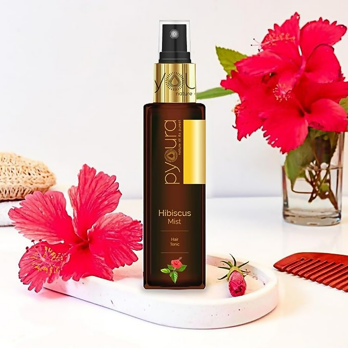 Pyoura Hibiscus Hair Mist Spray For Itchy Dry Scalp & Dandruff Non-Oily Heat Protection Hair Mist Tonic Supports Hair Growth