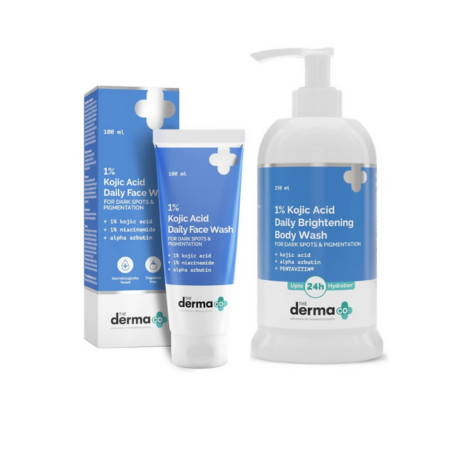 The Derma Co 1% Kojic Acid Face Wash & Daily Brightening Body Wash Combo Hover Image