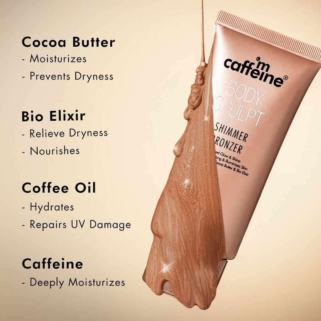 mCaffeine Body Sculpt Shimmer Body Bronzer Lotion For Sun Kissed Glow Illuminated & Moisturized Skin