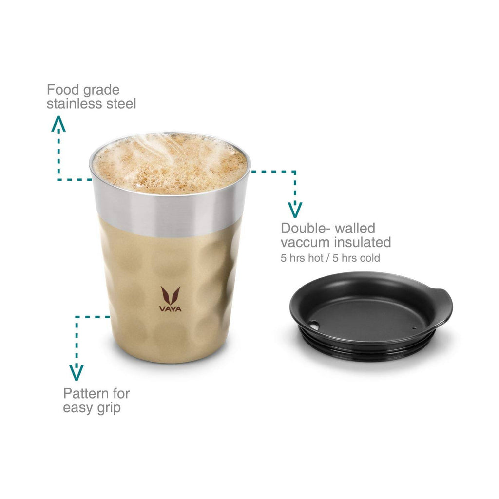Vaya Popcup Insulated Coffee Mug Tumbler With Lid - 250 ml (Gold)