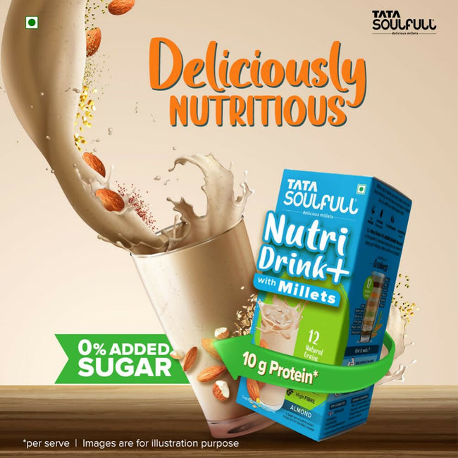 Tata Soulfull Nutri Drink+ With Millets, 0% Added Sugar - Almond Flavor Main Image