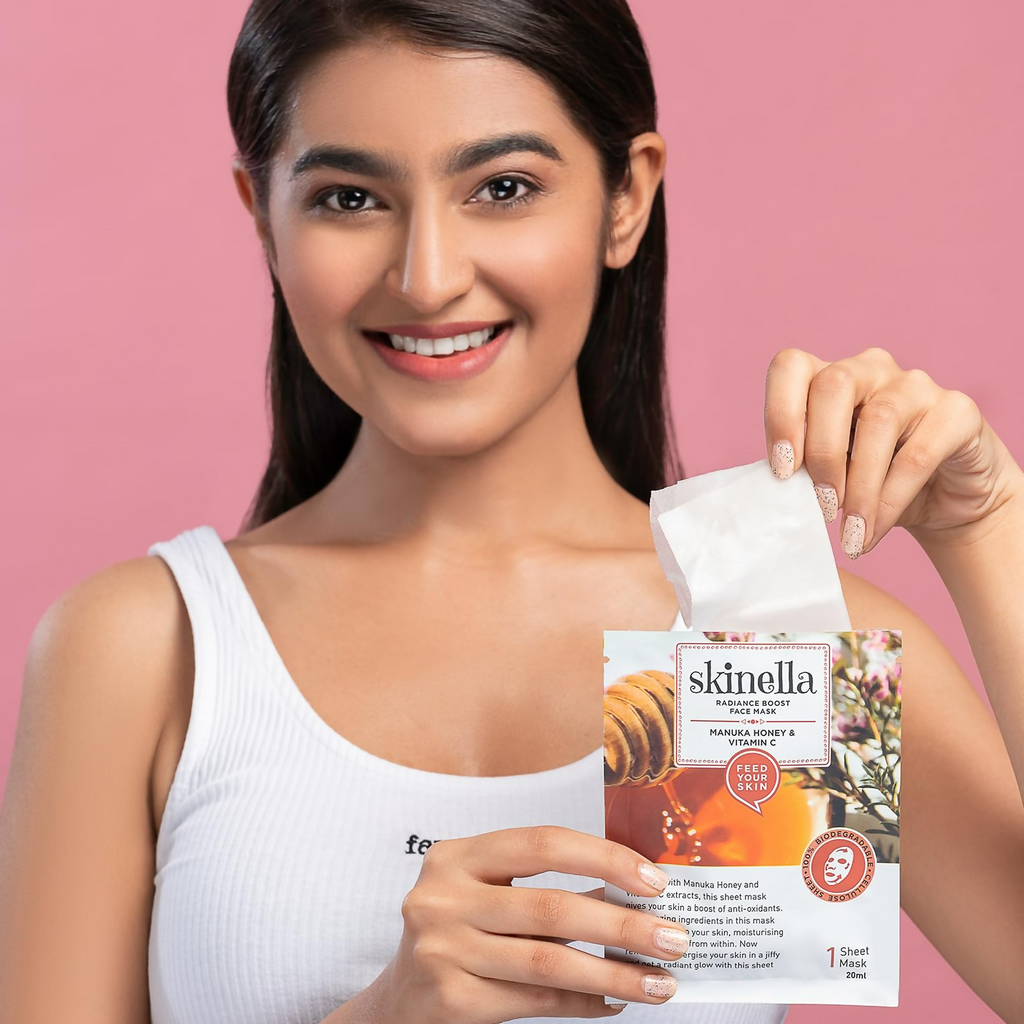 Skinella Radiance Boost Face Sheet Mask - Manuka Honey & Vitamin C