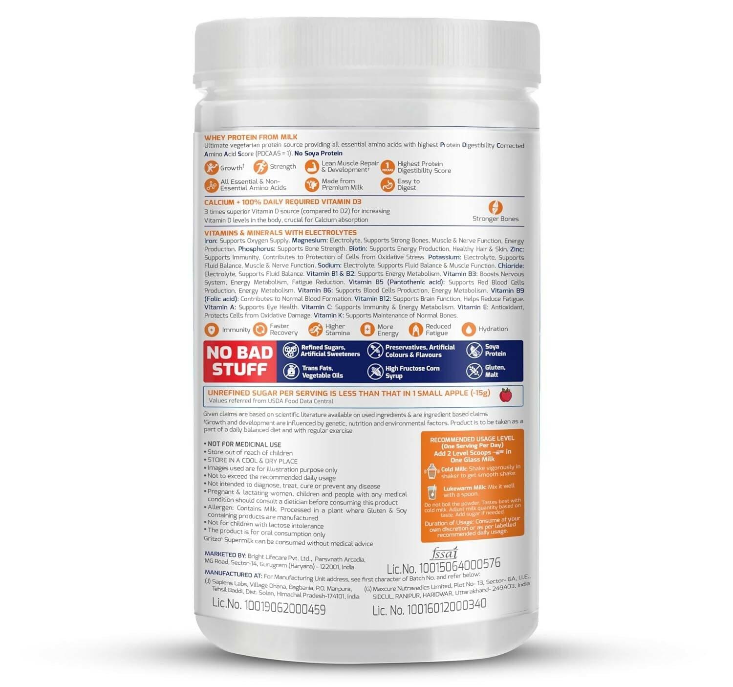 Gritzo SuperMilk Overall Growth (7-12y Girls), Zero Refined Sugar, 21 Vitamins & Minerals