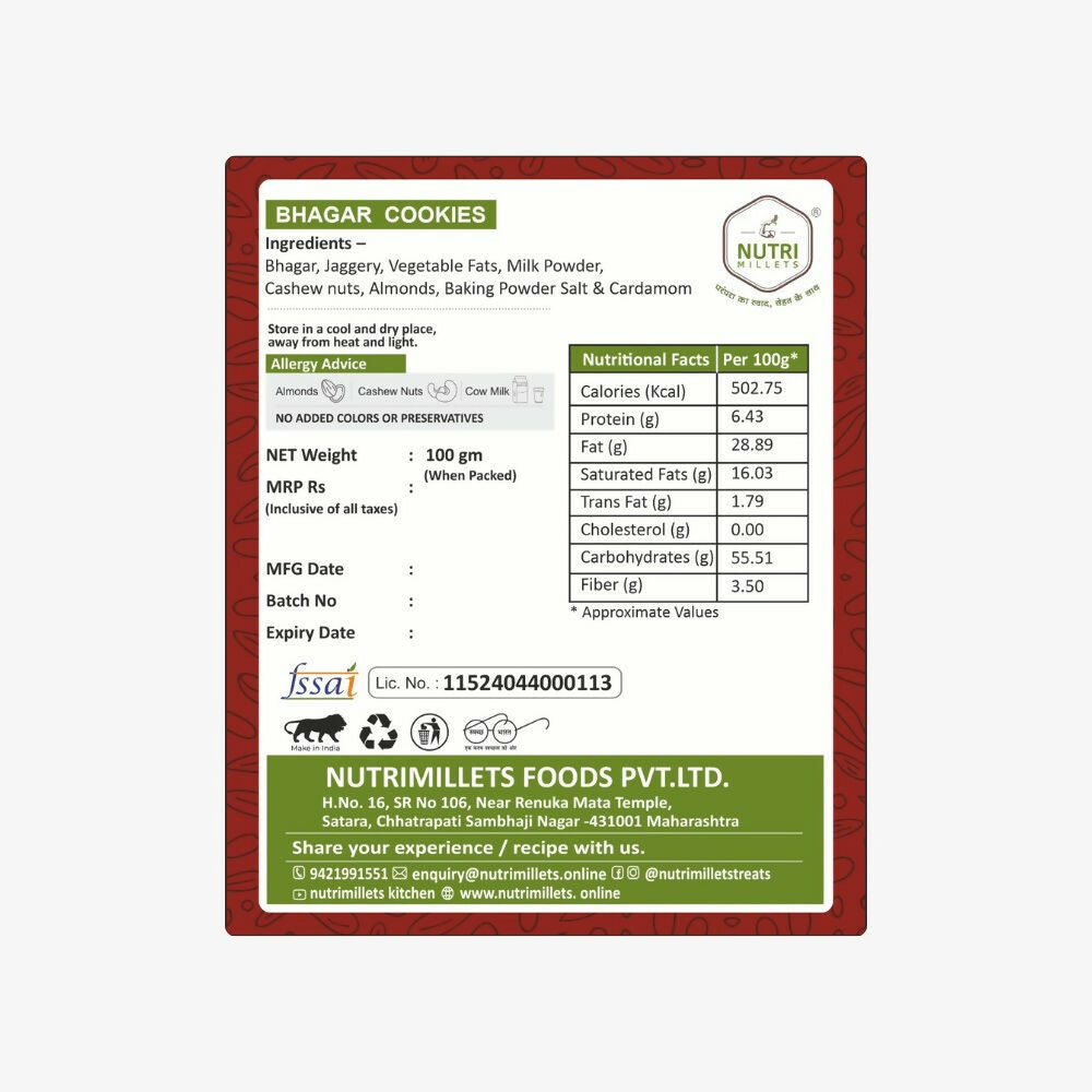 Nutrimillets Bhagar (Varai) Cookies