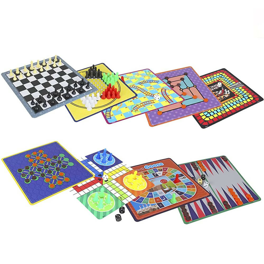 Skoodle Quest Centurion 5 Double Sided 100 Classic Family Board Games Collection 3D Box for Adults & Kids Chess, Ludo, Checkers & More - Age 3+Years