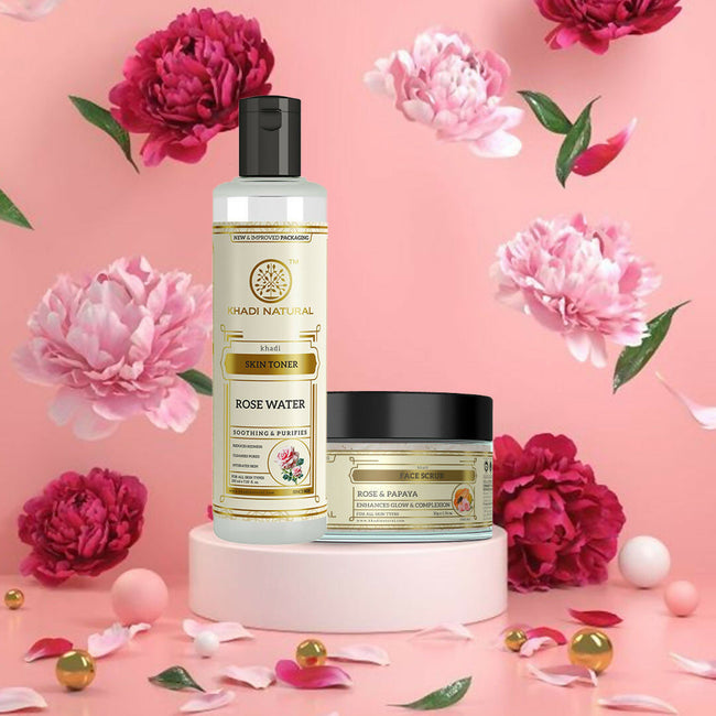Khadi Natural Rose & Papaya Face Scrub + Rosewater Skin Toner Main Image