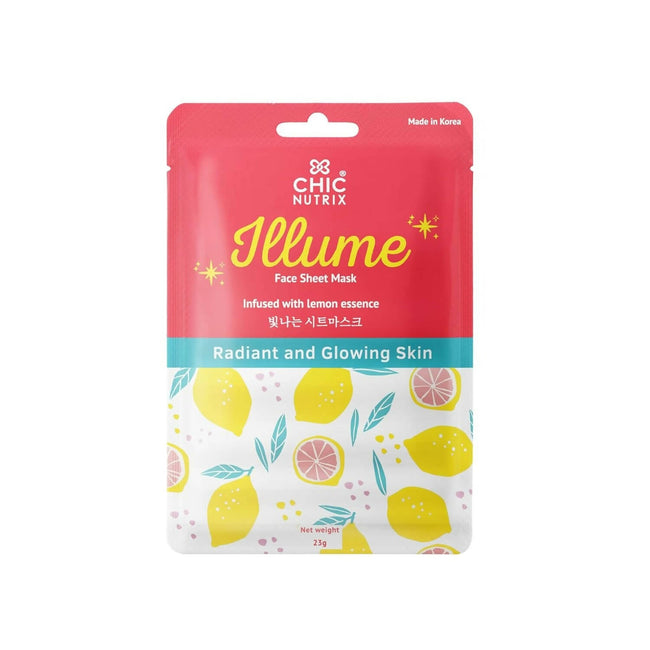 Chicnutrix Korean Illume Face Sheet Mask Infused With Lemon Essence Rich In Vitamin C Radiant and Glowing Skin, Korean Skincare Hover Image