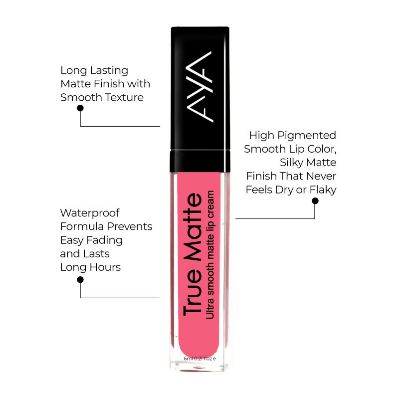 AYA True Matte Liquid Lipstick, Ultra Smooth Matte Lip Cream - 05 Pink
