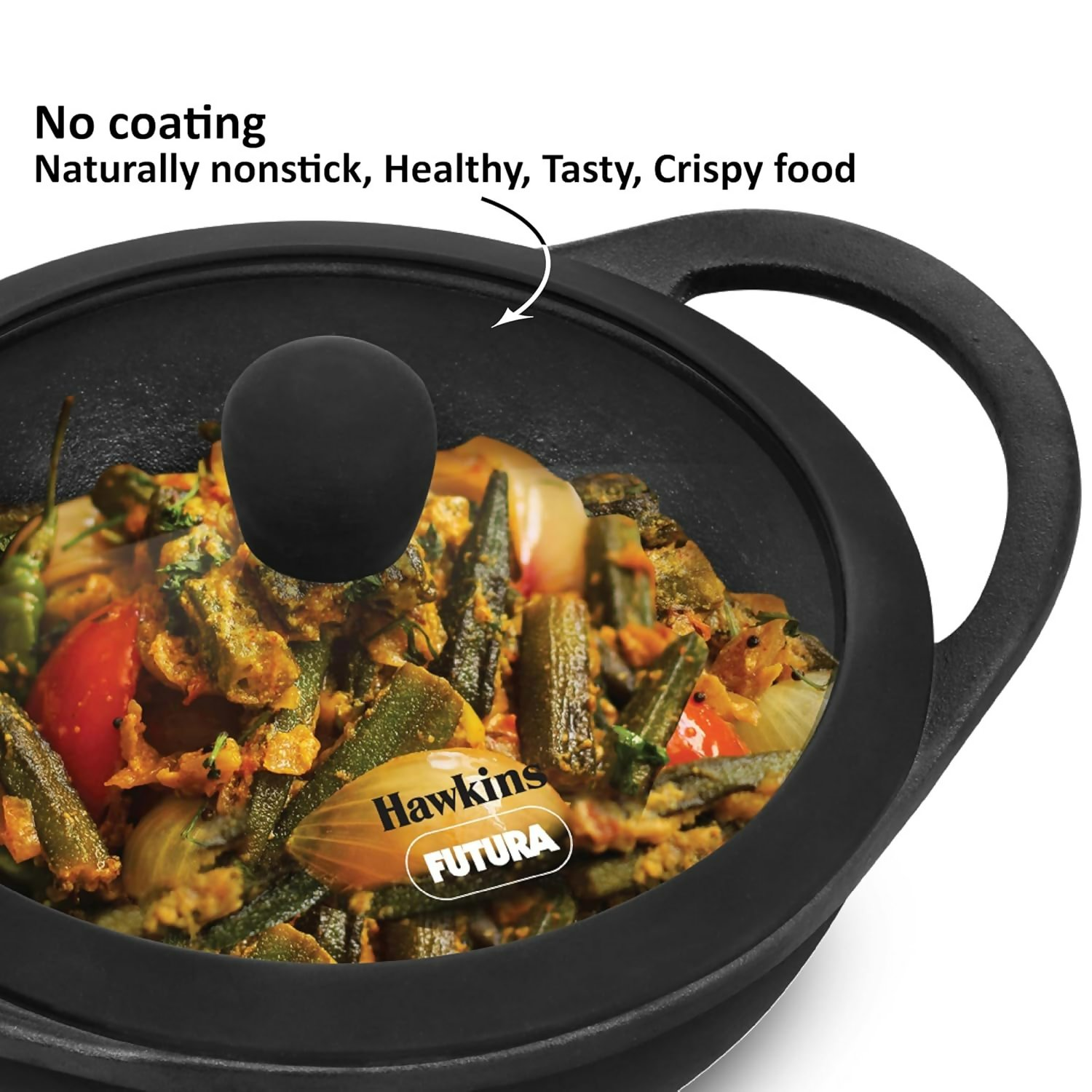 Hawkins Futura Cast Iron Nonstick Kadai with Glass Lid - Black (CIK15G)