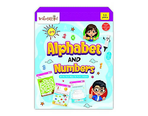 Braintastic Educational Game: Alphabet & Numbers(3-6 yrs)/Write & Wipe Activity Sheets/Kids Toys/34 pcs Free Puzzle Hover Image