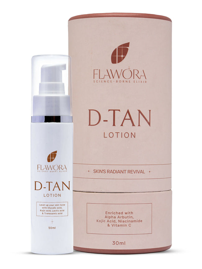 Flawora D-Tan Lotion, Anti Acne Serum, Anti-Grey Hair Serum and Gold Face Serum Combo Main Image