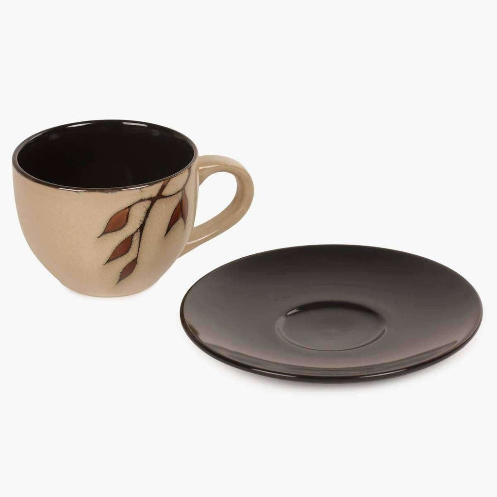 Home Centre Caraway Cup and Saucer- Set of 13 Pcs - 220 ml - Brown