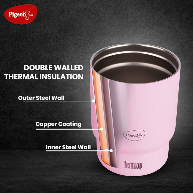 Pigeon Thermocup Stainless Steel Vacuum Insulated Coffee Cup Tumbler - 350ml (Pink) Main Image
