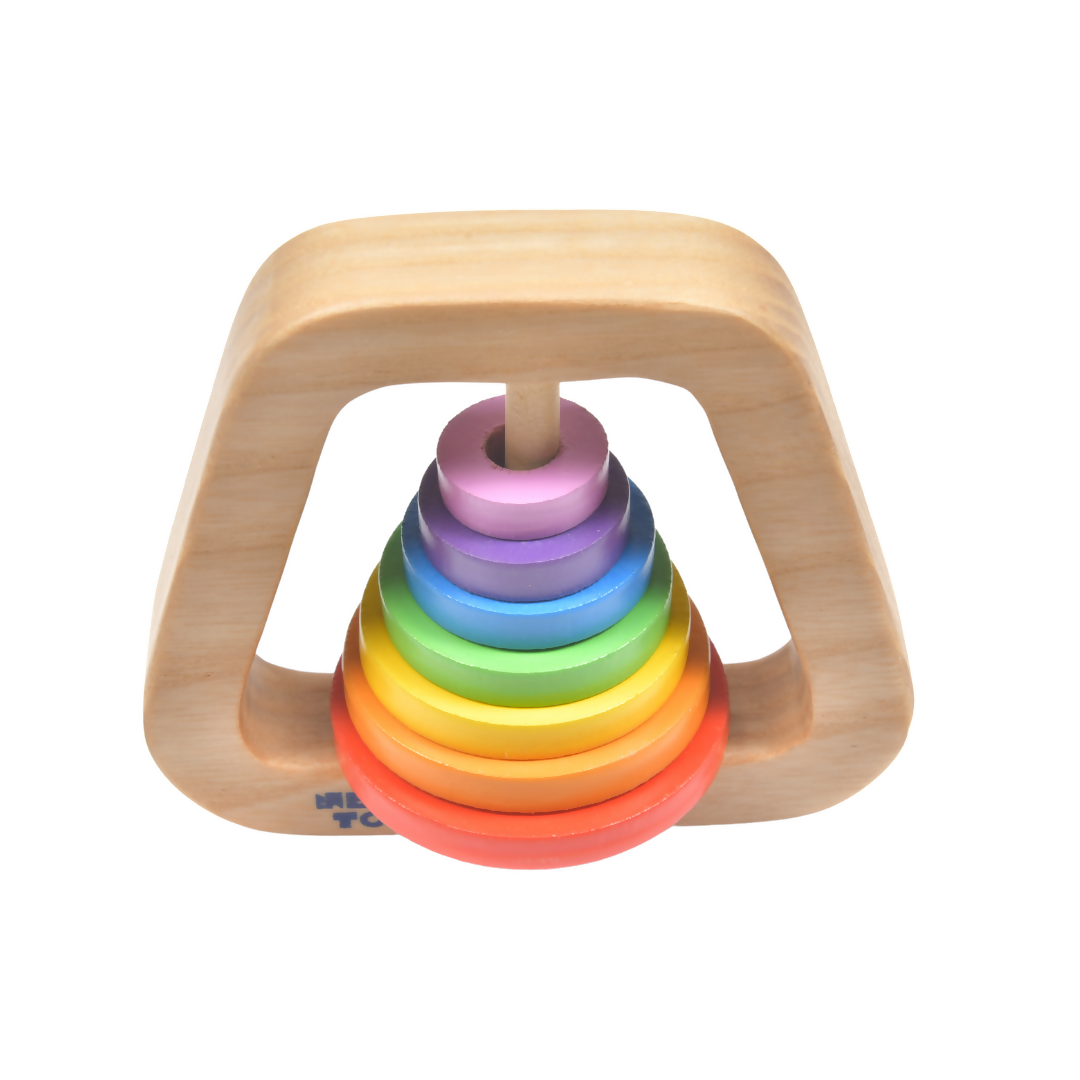 Nesta Toys Wooden Rainbow Rattle for Babies, Montessori Wooden Toy